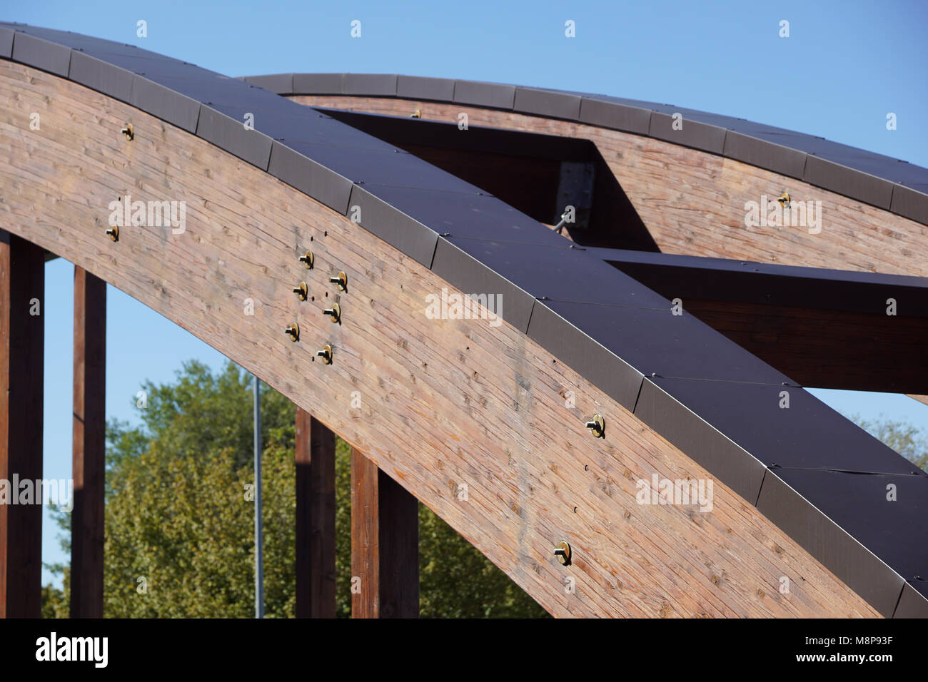 Detail einer Holz- bogen auf einer Brücke Stockfoto