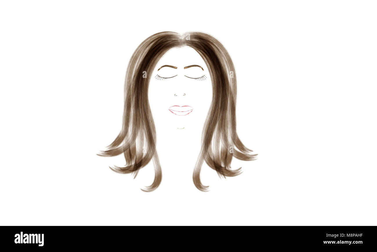 Aquarell Zeichnung einer Frau mit geschlossenen Augen Stockfoto