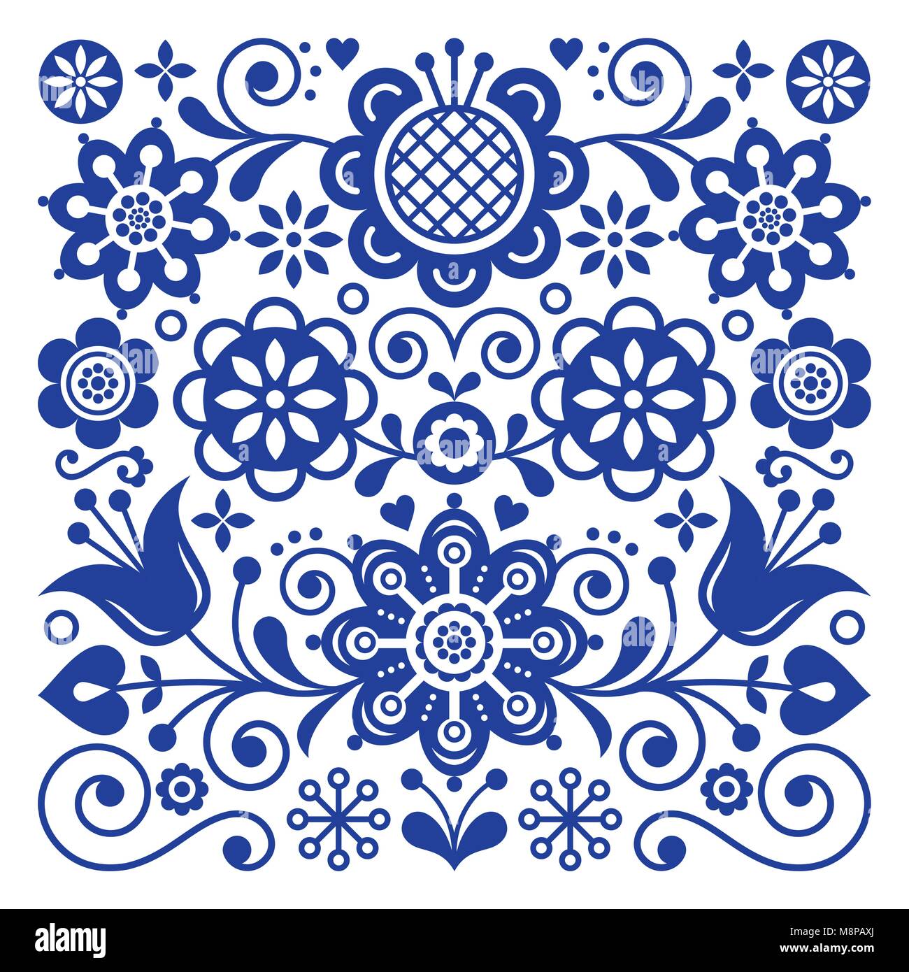 Volkskunst retro Vektor Muster, Skandinavischen floralen ornament Design, nordischen Stil ethnische Dekoration Stock Vektor