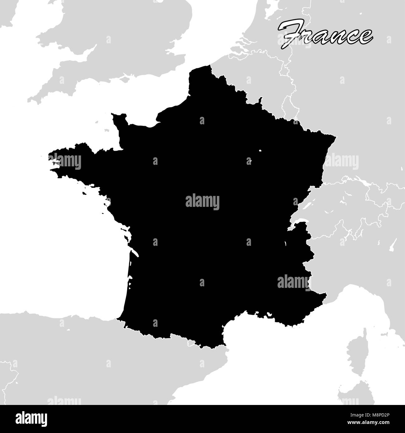 Frankreich politische Sihouette Karte. Schwarze und Weiße Vektorgrafik Stock Vektor
