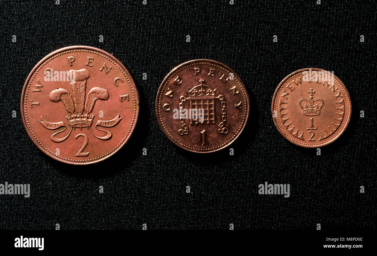 Britische "Kupfer" dezimal Münzen Stockfoto