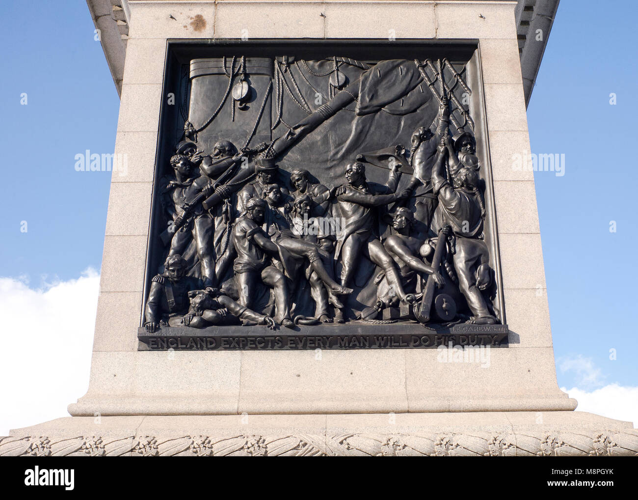 Trafalgar Square im Schnee, London UK Stockfoto