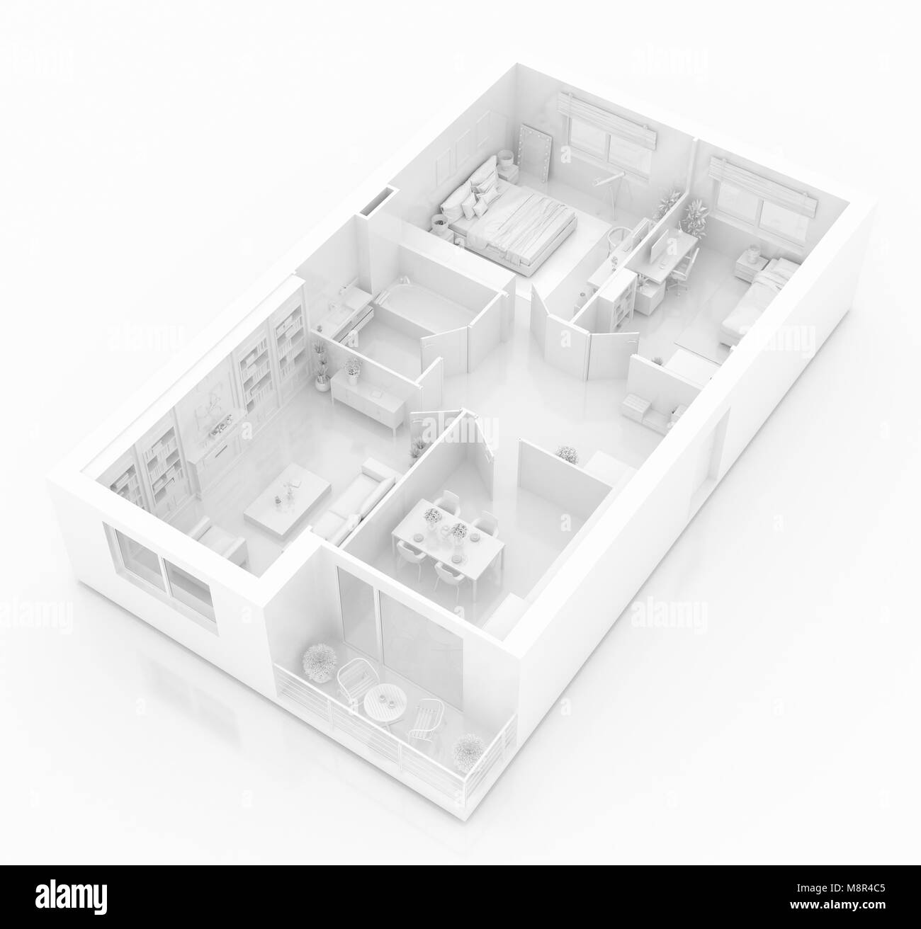 Mock up von möblierten Startseite Ferienwohnung, Papier Modell Stockfoto