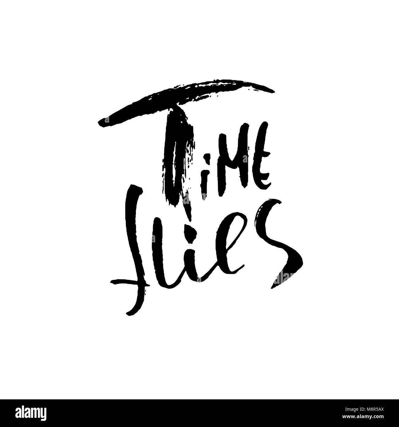 Die Zeit vergeht. Hand trockenen Pinsel motivationale Schriftzug gezogen. Tinte Abbildung. Moderne Kalligraphie Phrase. Vector Illustration. Stock Vektor