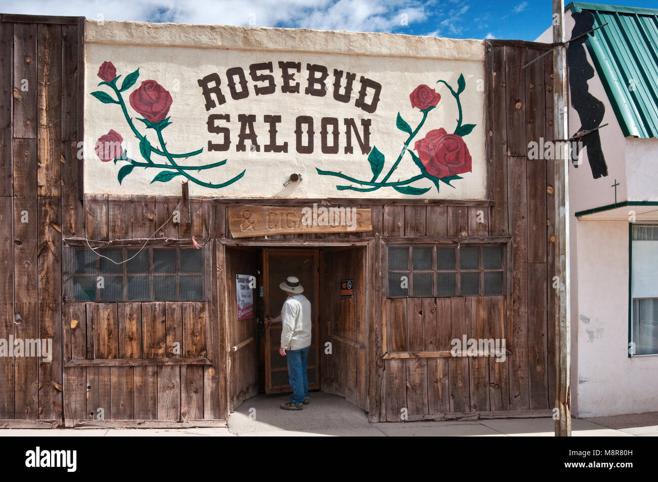 Rosebud Limousine am West Broadway in Bergluft, New Mexico, USA Stockfoto