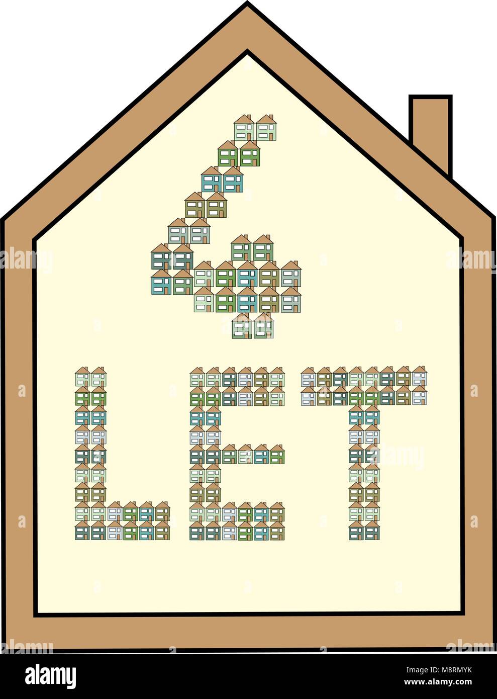 Haus aussieht weiss Für lassen Board mit braunem Rand und Buchstaben von Grün-, Blau- und Aqua mini Häuser gemacht. Stock Vektor