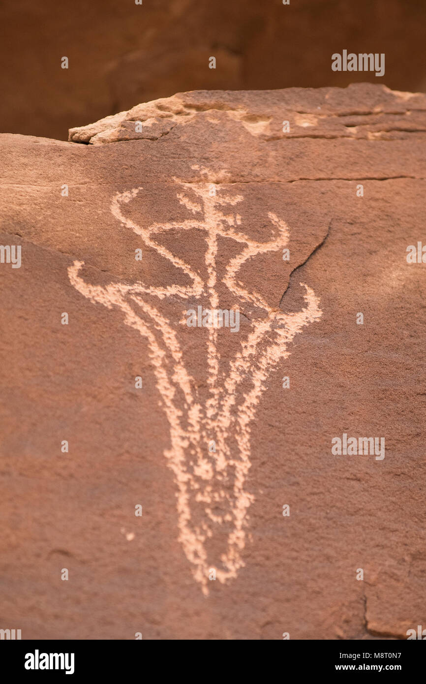 Ute Rock Art petrogylphs im Arches National Park, Utah. Stockfoto