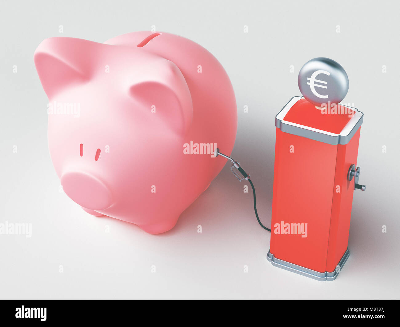 Rosa Sparschwein und Kraftstoff, Geld, 3D-Rendering illustration Stockfoto