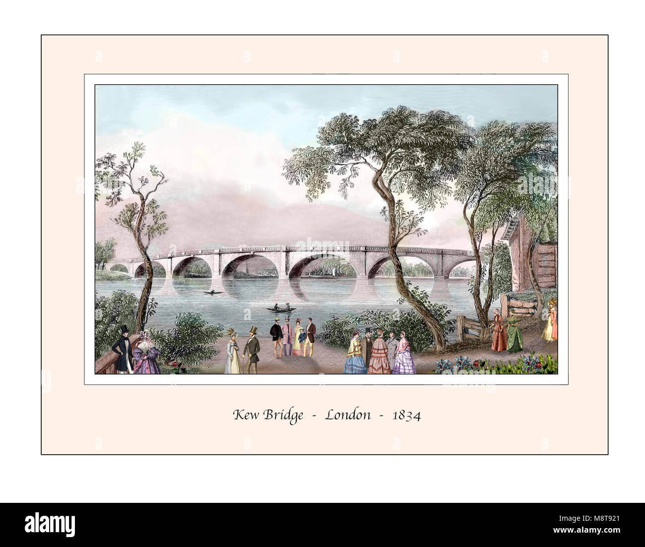 Kew Bridge London Original Design im 19. Jahrhundert Gravur auf der Grundlage Stockfoto