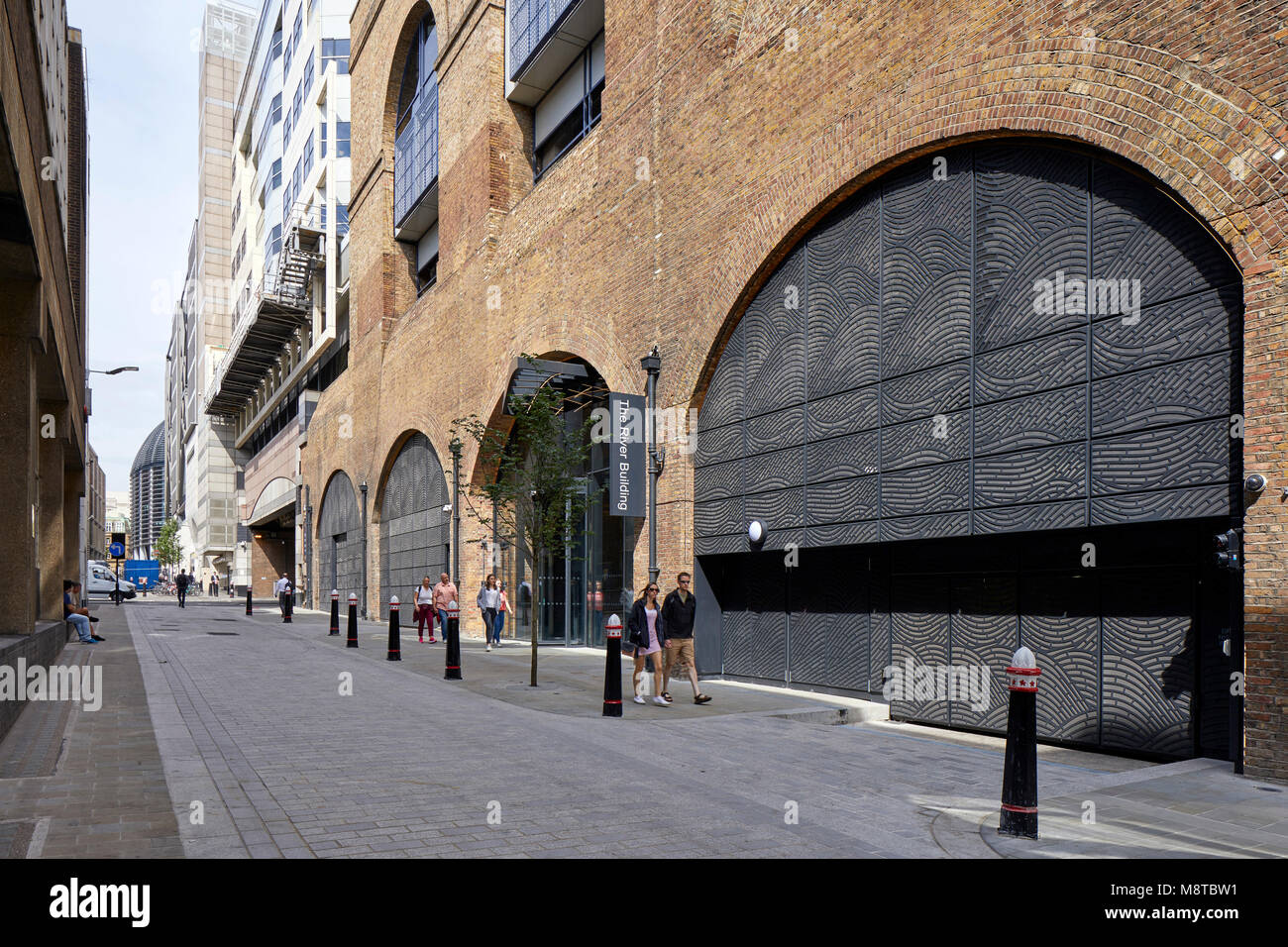 Die Außenfassade. Der Fluss Gebäude, London, Vereinigtes Königreich. Architekt: Steif+Trevillion Architekten, 2017. Stockfoto