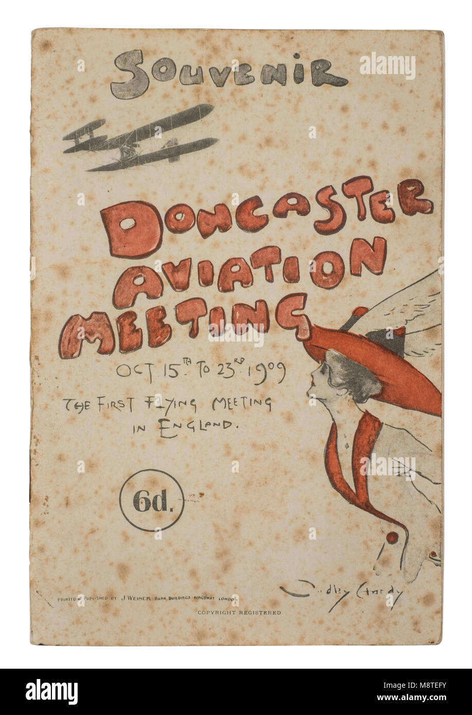 Seltene 1909 Doncaster Aviation Konferenz souvenir Programm. Vom 15. bis 23. Oktober 1909 stattfand, war dies der erste offizielle fliegen Treffen in England. Stockfoto