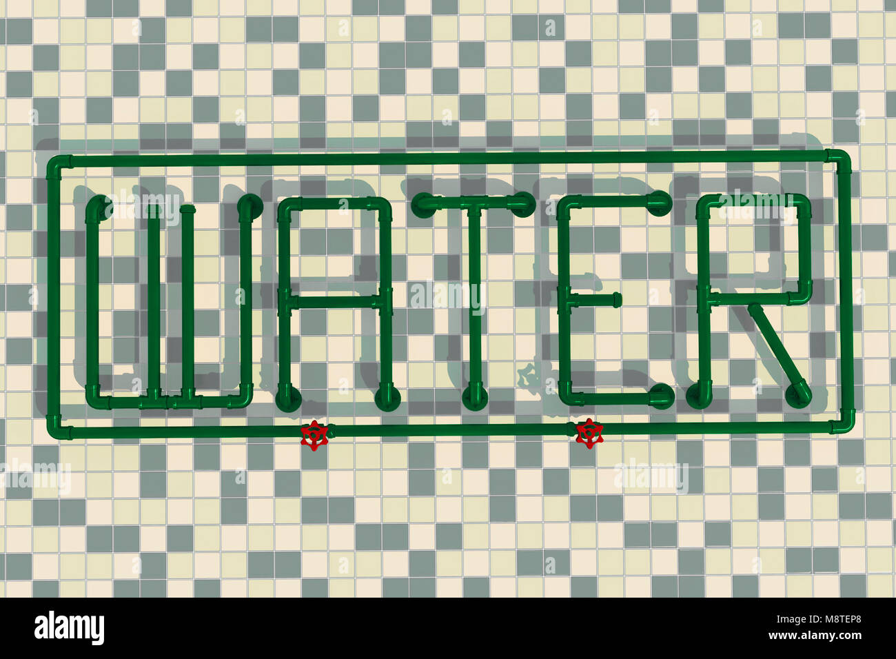 Abbildung: das Wort Wasser aus Rohren geformt Stockfoto