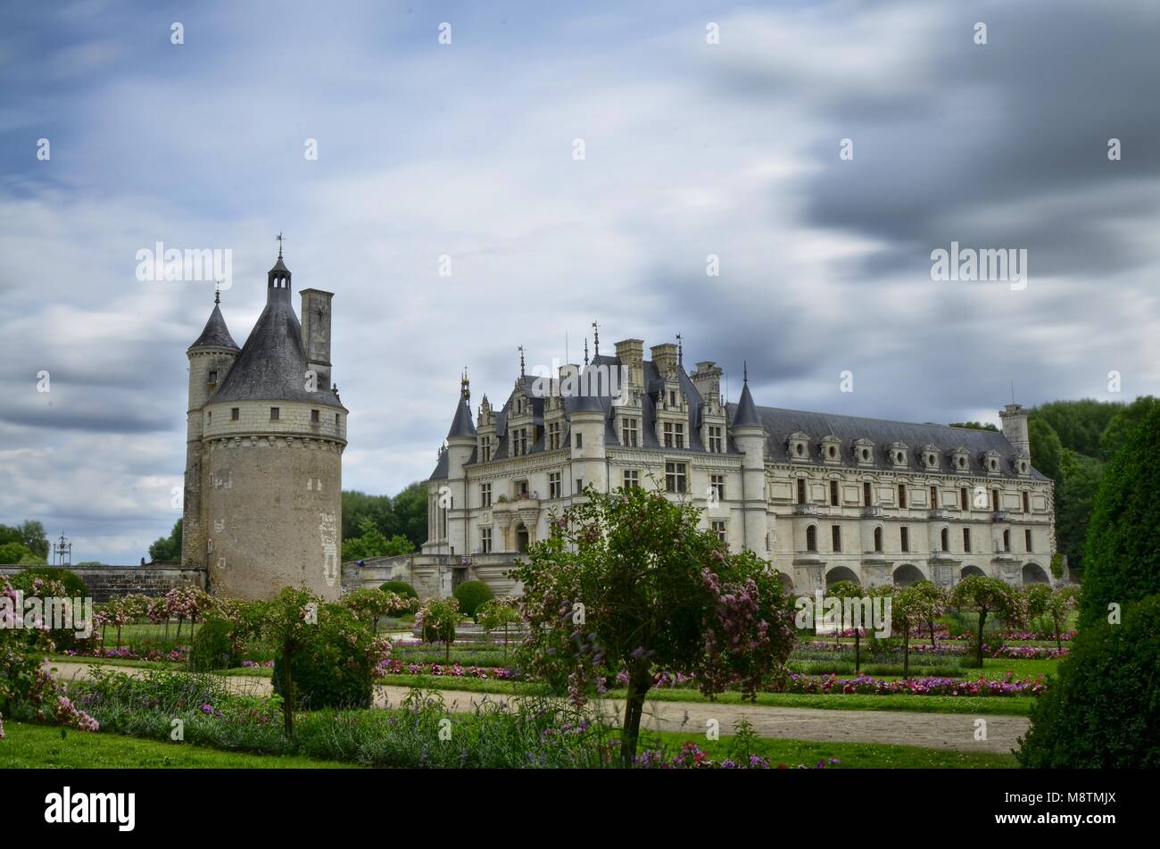 Schloss Chenonceau, Region Pays de la Loire, Frankreich. Snap von 27. Juni 2017. Blick auf das Schloss von der Seite der Gärten von Caterina de' Medici Stockfoto