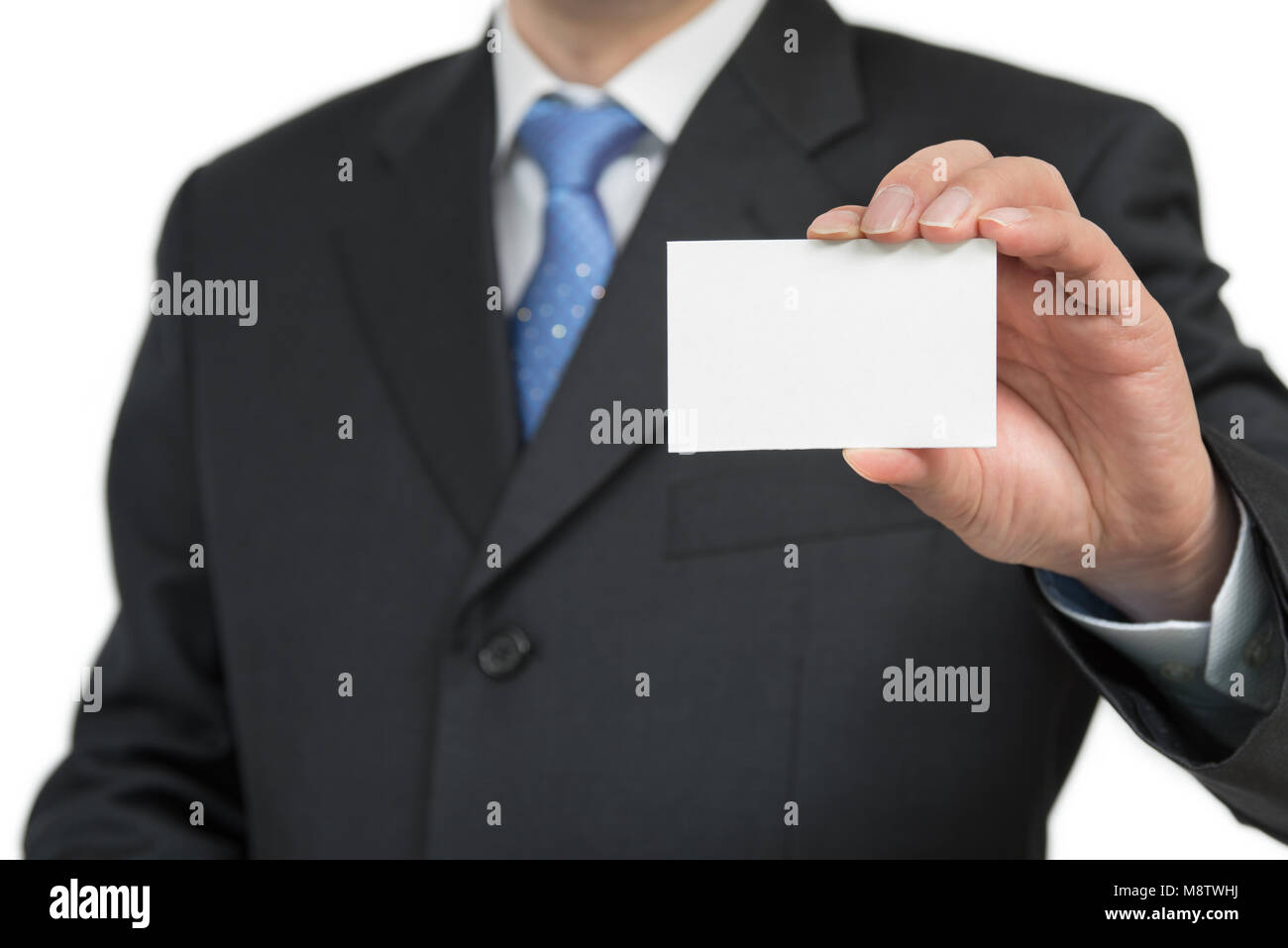 Des Menschen Hand übersicht Visitenkarte - closeup Schuß auf weißen Hintergrund. Stockfoto