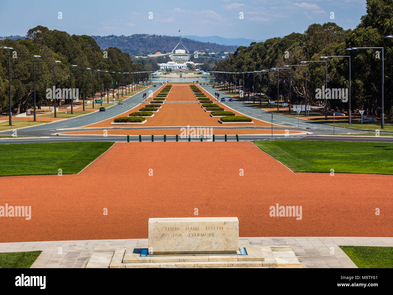 ANZAC Parade gesehen von Australian War Memorial, Canberra, Australien Stockfoto
