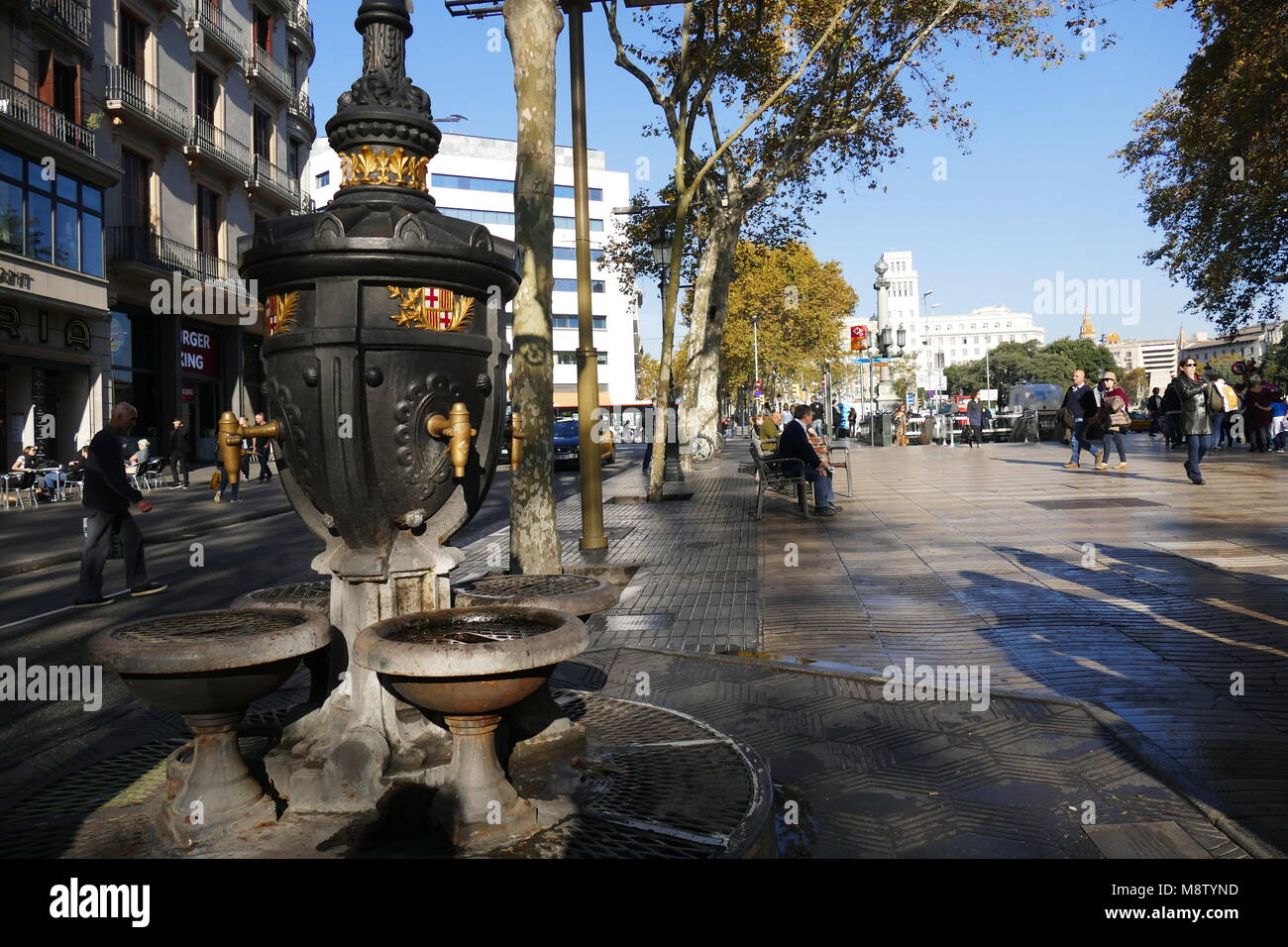 Barcelona Spanien ca. November 2016 die alten und historischen Brunnen auf der Rambla Stockfoto