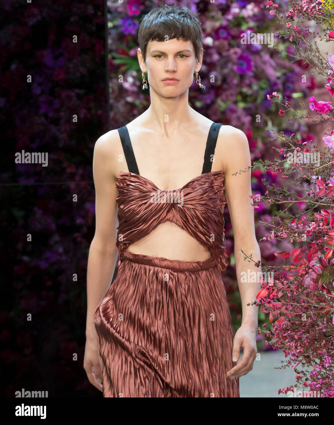 NEW YORK, NY - Februar 09, 2018: Saskia De Brauw geht der Start- und Landebahn am Jason Wu Herbst Winter 2018 fashion show während der New York Fashion Week Stockfoto