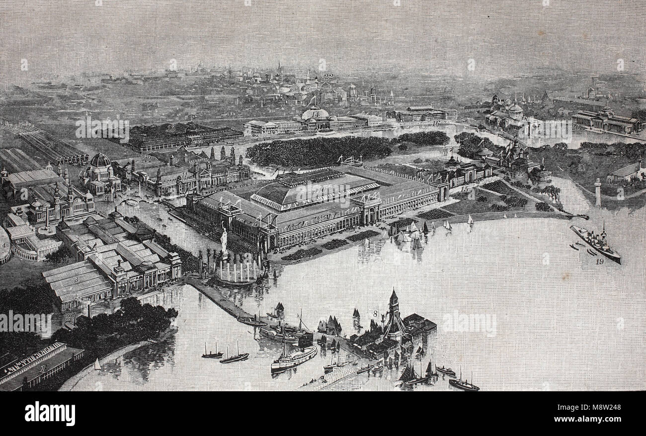 Der World Columbian Exposition, auch als die Weltausstellung in Chicago und Chicago Columbian Exposition, USA, digital verbesserte Reproduktion einer Vorlage drucken aus dem Jahr 1895 bekannt Stockfoto