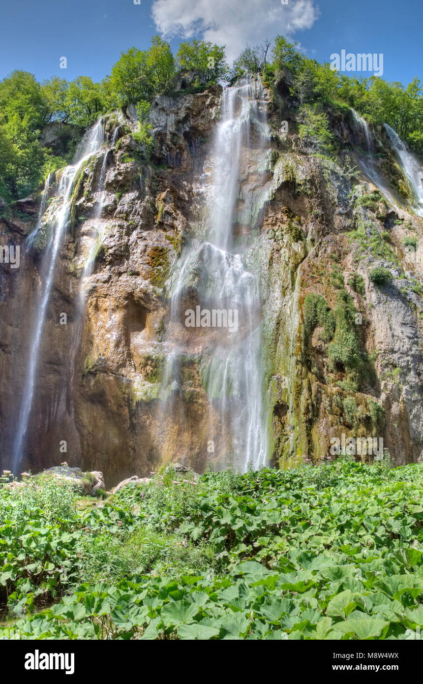 Der grösste Wasserfall Veliki Slap an den Plitvicer Seen Stockfoto