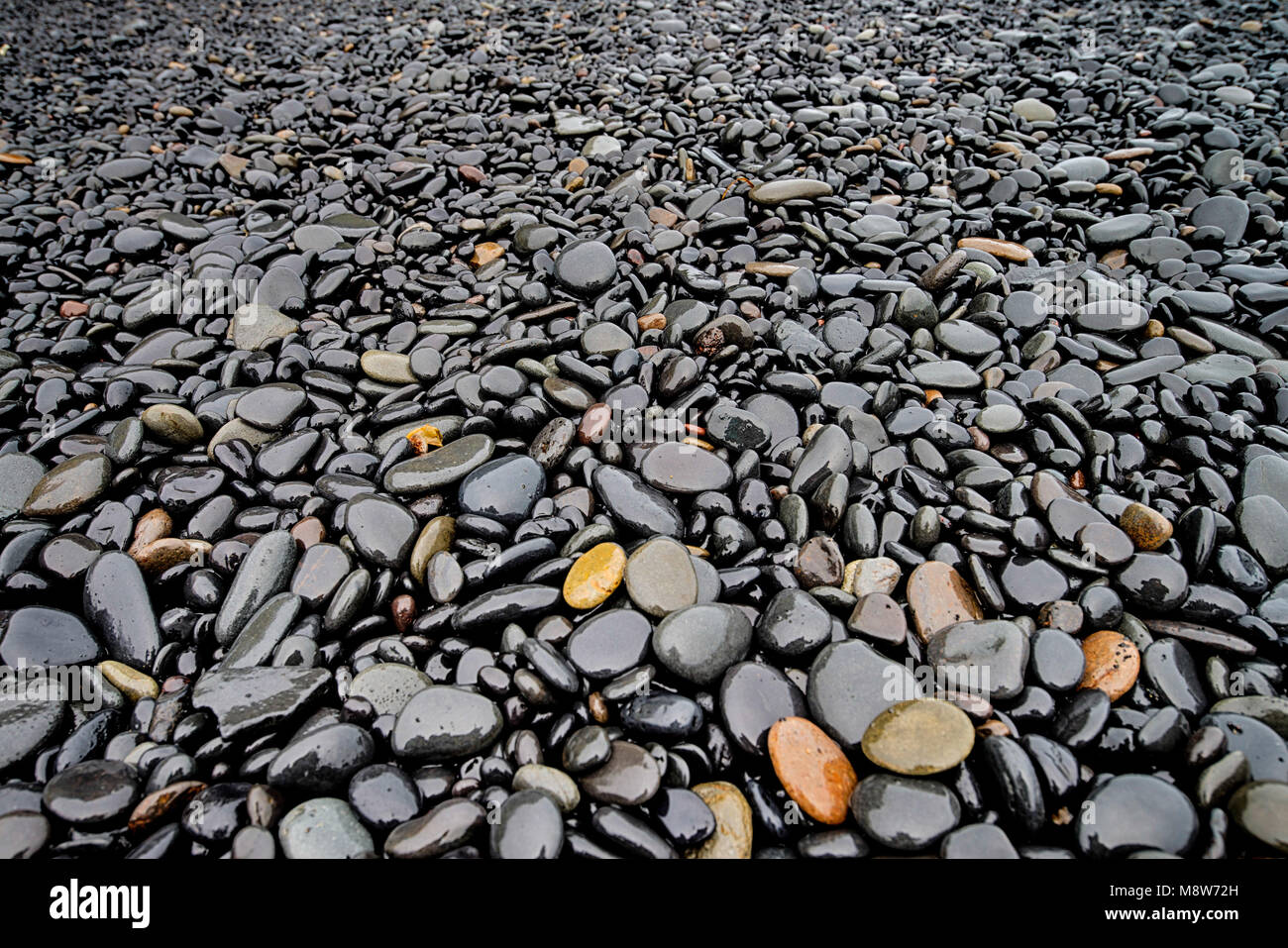 Schwarze Steine am Strand Reynisfjara Stockfoto