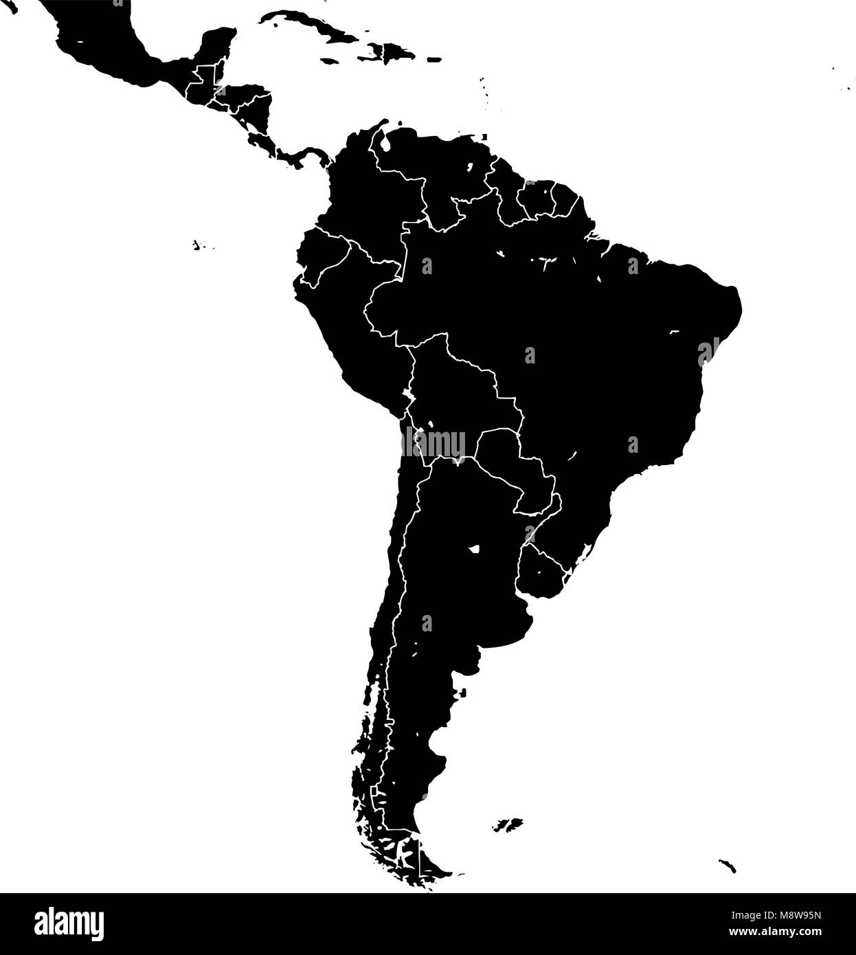 Südamerika silhouette Vektorkarte. Schwarze und weiße Version verwendbar für Travel Marketing, Immobilien und Bildung. Stock Vektor