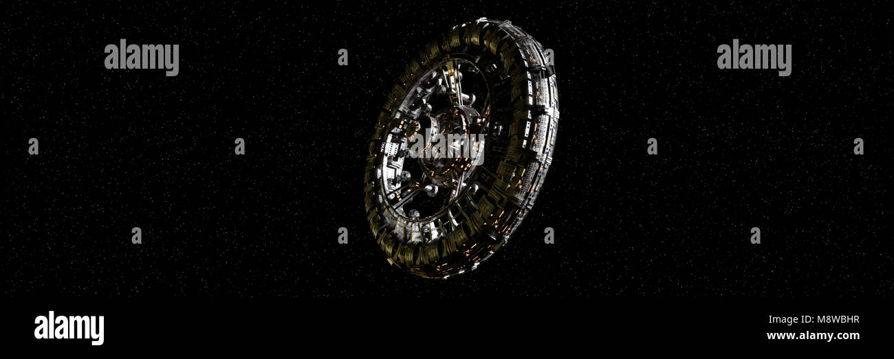 Raumstation und die schönen Sterne (3d-science fiction Abbildung: Banner, Elemente dieses Bild von der NASA eingerichtet sind). Stockfoto