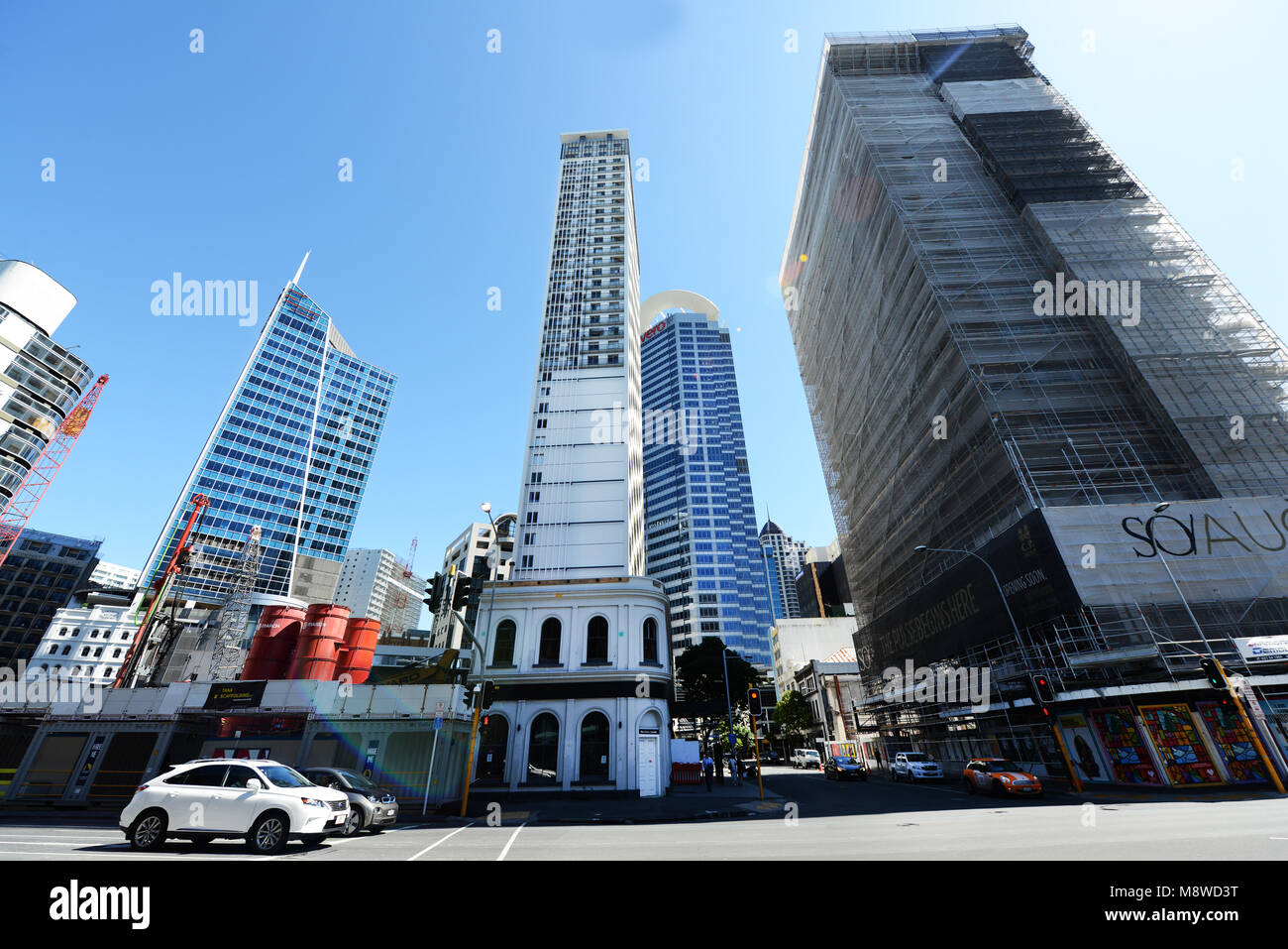 Alte und neue Gebäude in Auckland, Neuseeland. Stockfoto