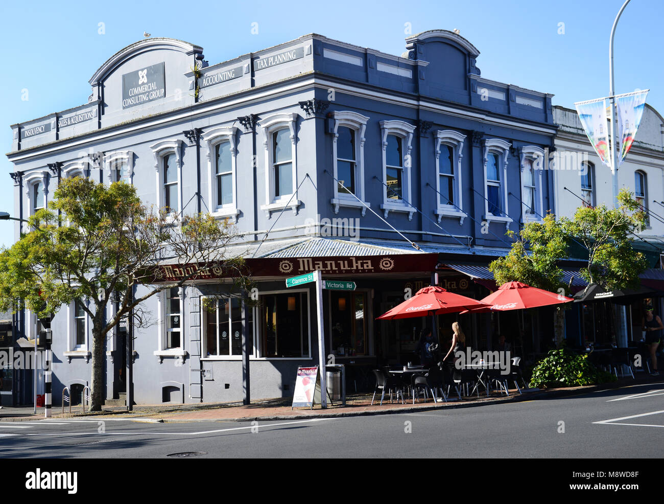 Die Manuka Cafe auf der Victoria Road, Devonport, Neuseeland. Stockfoto