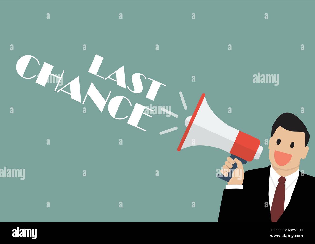 Geschäftsmann mit einem Megafon mit Wort letzte Chance. Vector Illustration Stock Vektor