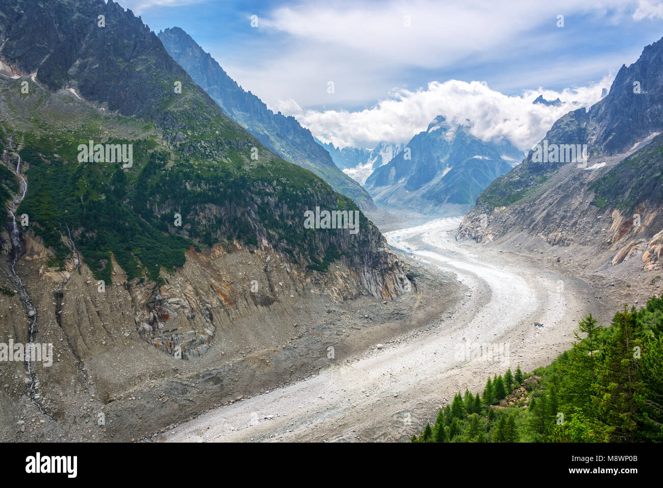Blick auf Gletscher Mer de Glace in Chamonix Mont Blanc Massiv, die Alpen, Frankreich Stockfoto