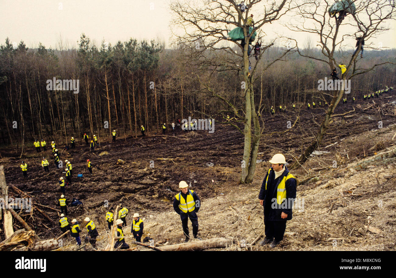 Security Guards, Newbury Bypass Road Building and Protests, Newbury, Berkshire, England, Großbritannien, GB. Stockfoto