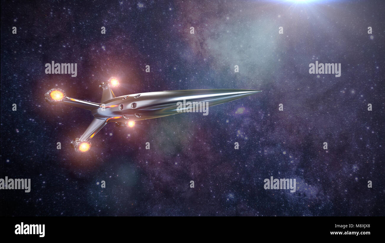 Raumschiff vor den Sternen der Milchstraße, eine Rakete in den Weltraum (3d-science fiction rendern, Elemente dieses Bild von der NASA eingerichtet Stockfoto