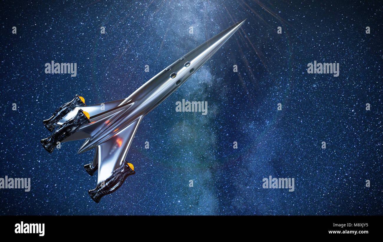 Raumschiff vor den Sternen der Milchstraße, eine Rakete in den Weltraum (3d-science fiction Illustration, Elemente des Bildes sind möbliert b Stockfoto