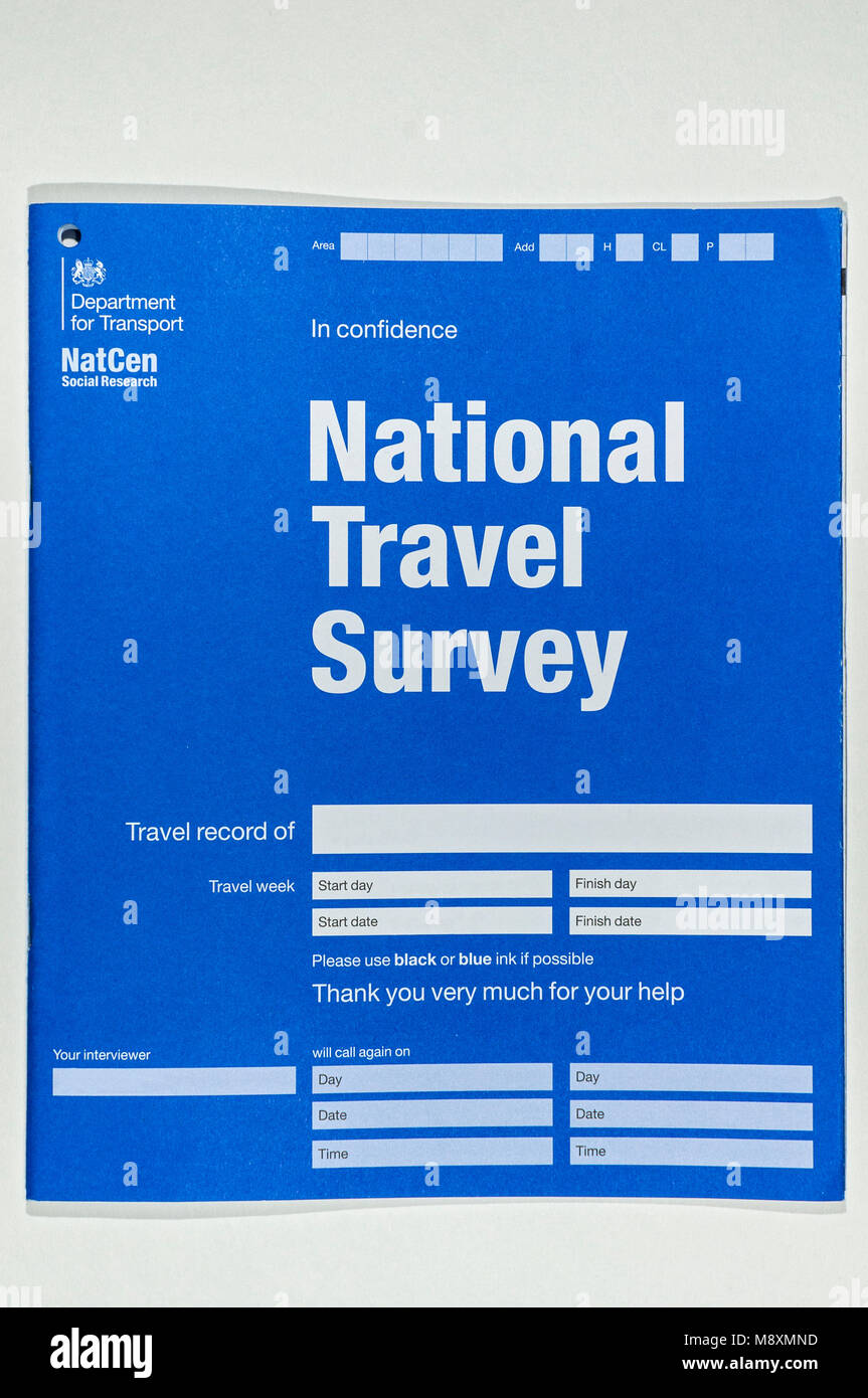 NatCen Social Research, UK Ministerium für Verkehr, National Travel Survey Form. Stockfoto