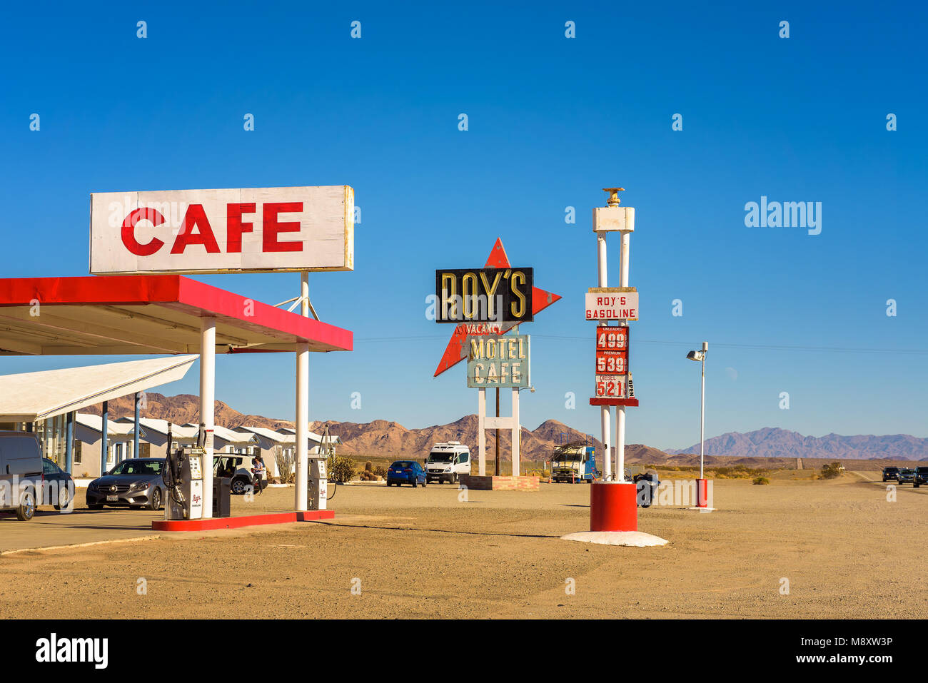 Roy's Motel und Cafe an der historischen Route 66 Stockfoto