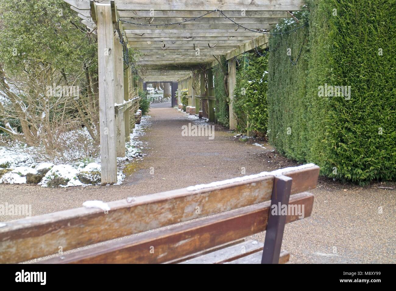 Überdachten Gang durch die ummauerten Garten Tilgate Park Crawley West Sussex UK Stockfoto