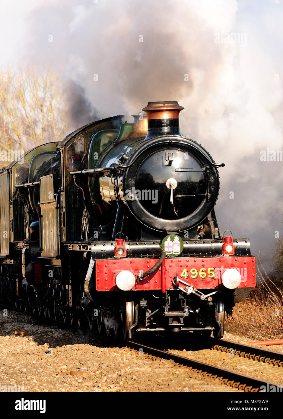 Die Dampfeisenbahntour Great Western, die am 20.. Februar 2010 zu einem Wasserstopp in Kemble eintrifft. Stockfoto