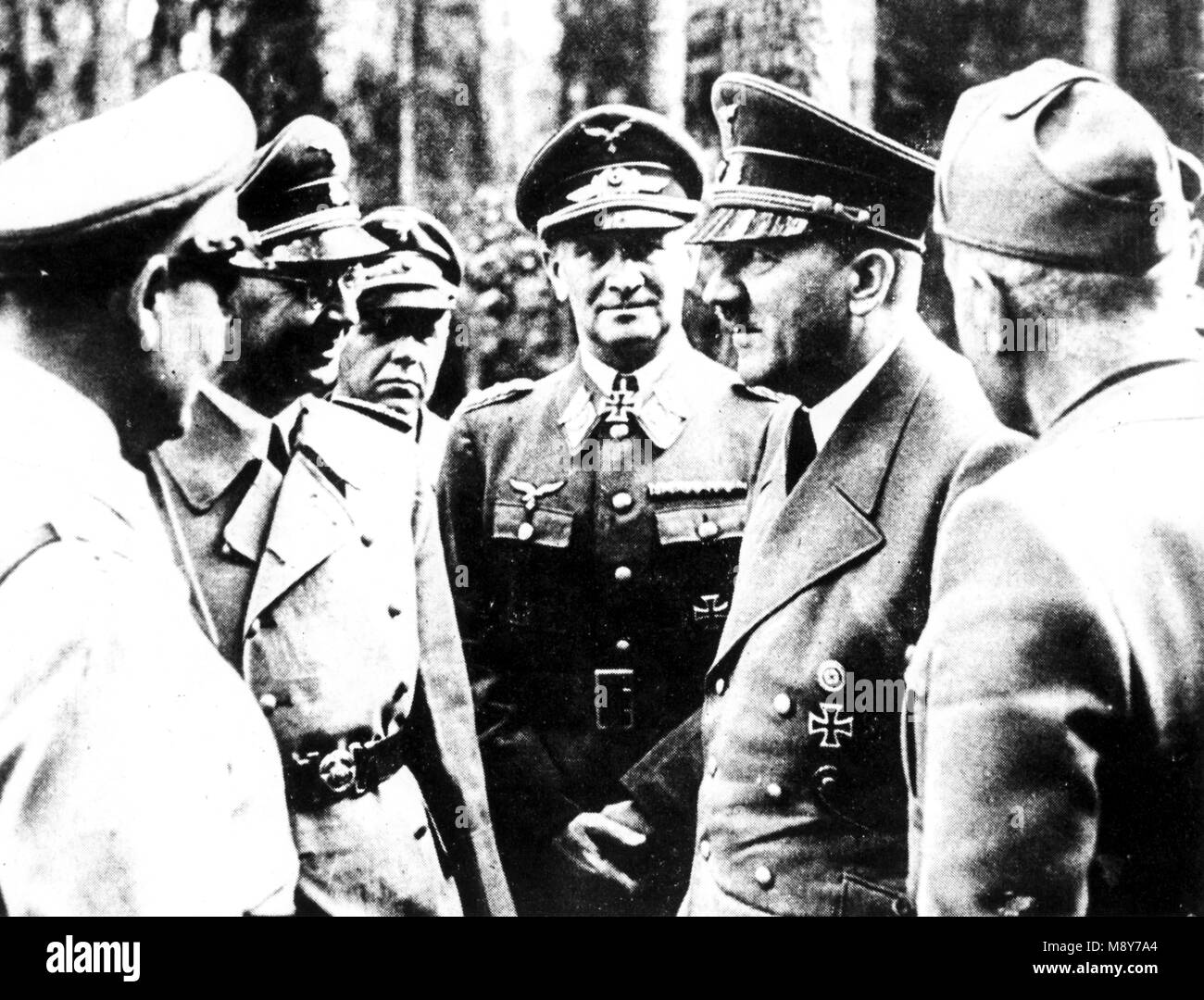 Hermann Göring, Heinrich Himmler, Adolf Hitler und Benito Mussolini in rastenburg nach dem Angriff, 1944 Stockfoto