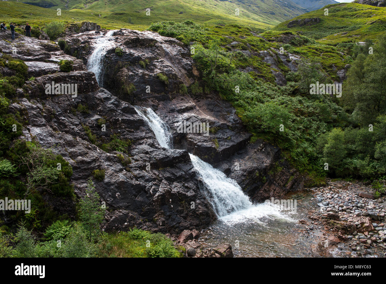 Treffen der drei Gewässer Wasserfall von der A82 Road in der Nähe von Glencoe, Hochland, Schottland, Großbritannien Stockfoto