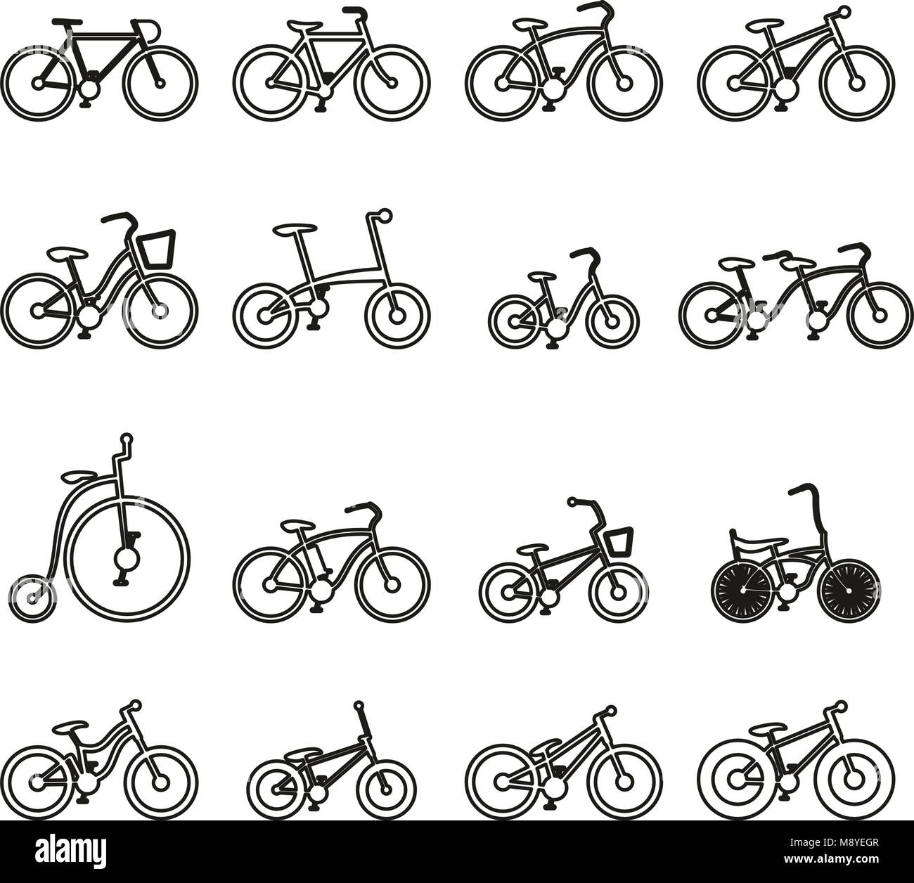 Fahrrad oder verschiedene Arten von Fahrrad Symbole dünne Linie Vektor  Abbildung Stock-Vektorgrafik - Alamy