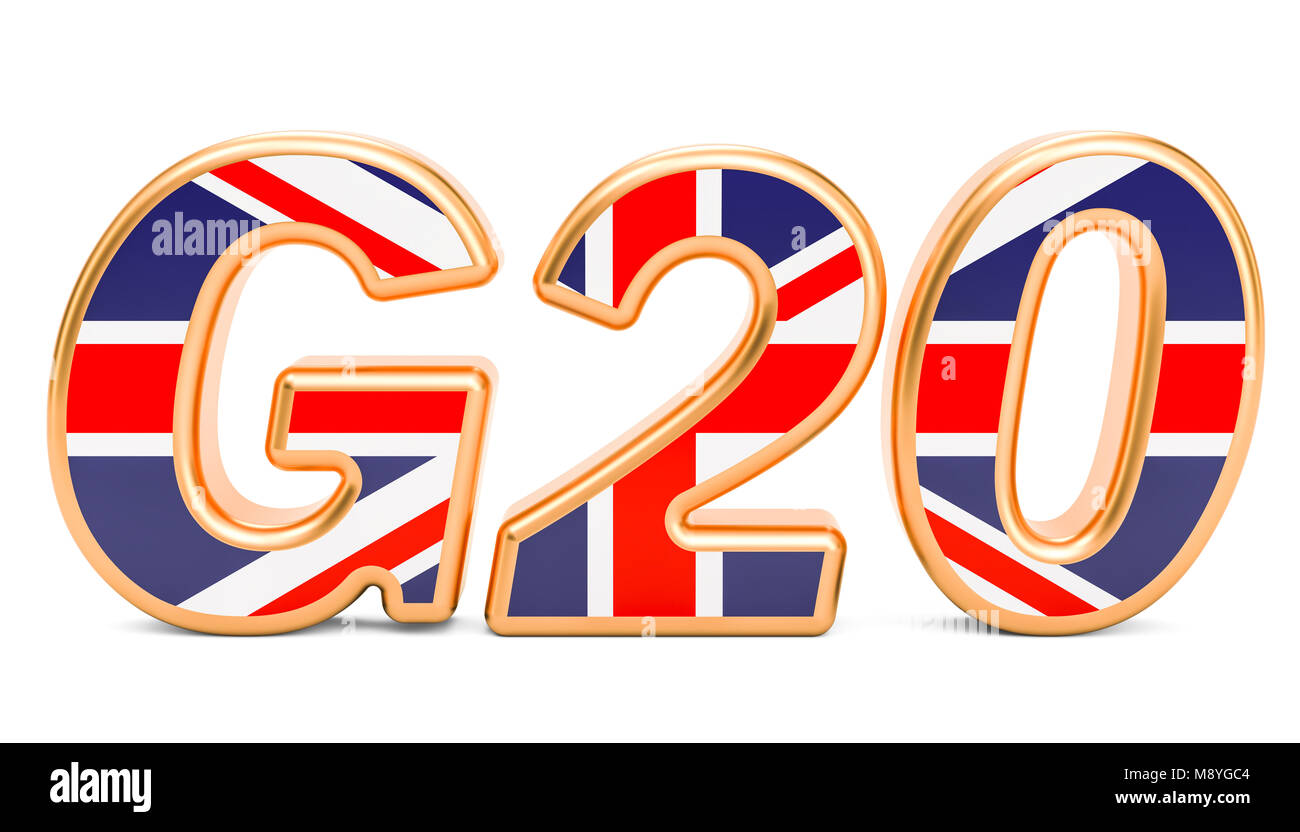 Gipfel G20-Konzept. Britische G20-Treffen, 3D-Rendering Stockfoto