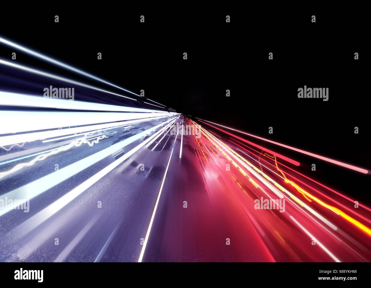Verkehr Auto Licht Wanderwege Hintergrund. 3D-Darstellung Stockfoto