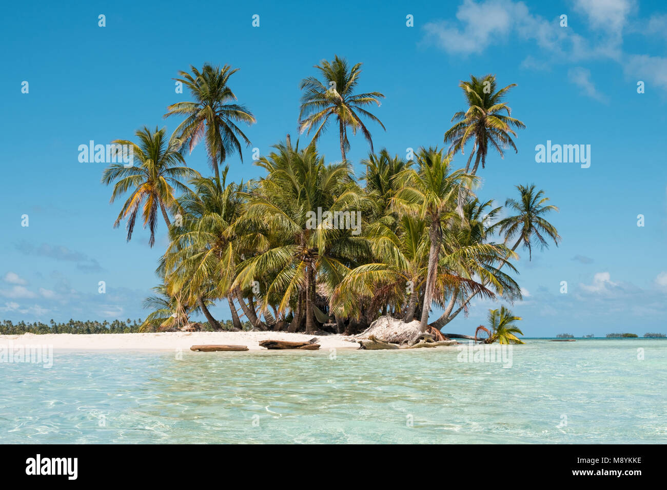 Kleine Insel, Strand und Palmen - San Blas Inseln, Panama Stockfoto