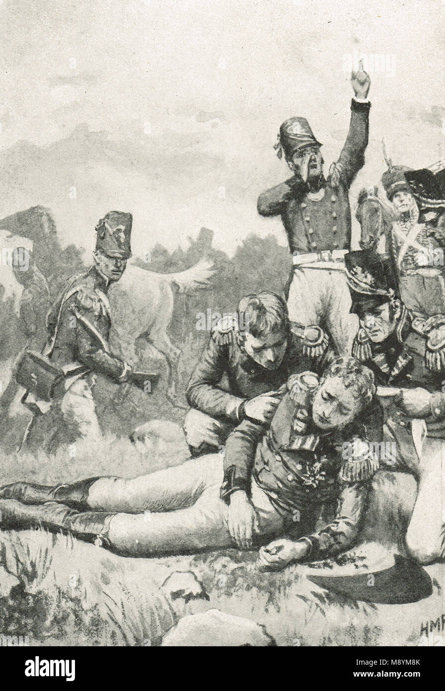Britischen Kommandanten Sir John Moore tödlich verwundet, Schlacht von La Coruña, Galicien, Spanien, 16. Januar 1809 Stockfoto