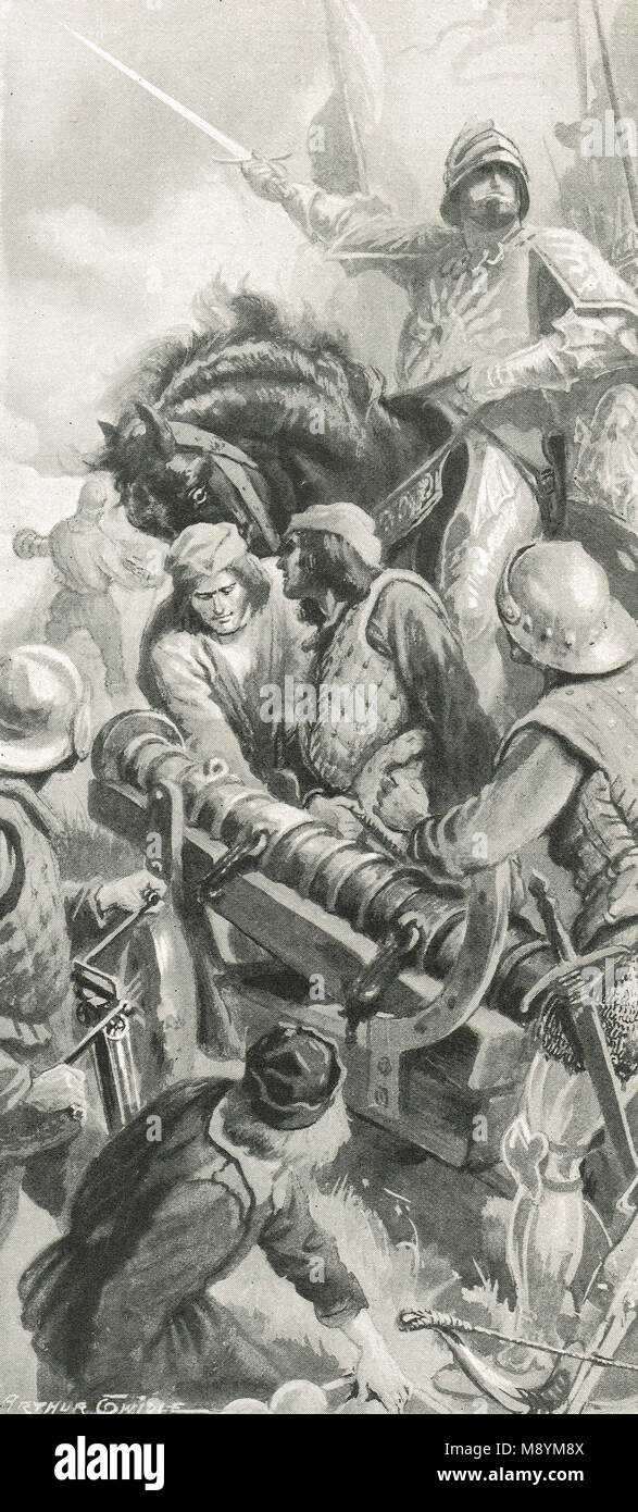 Yorkist Kanonen in der Schlacht von Tewkesbury, 4. Mai 1471 Stockfoto