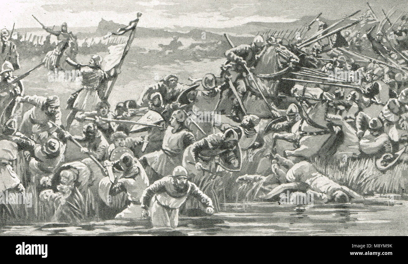 Robert the Bruce, die seine Truppen, Schlacht von Bannockburn, 24. Juni 1314 Stockfoto