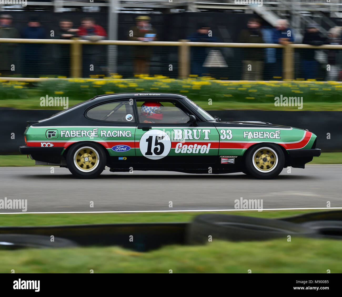 Jochen Mass, Ludovic Lindsay, Ford Capri III 3 Liter S, Gerry Marshall Trophäe, Limousinen, 76 Mitglieder treffen, Goodwood, England, März 2018, Susse Stockfoto