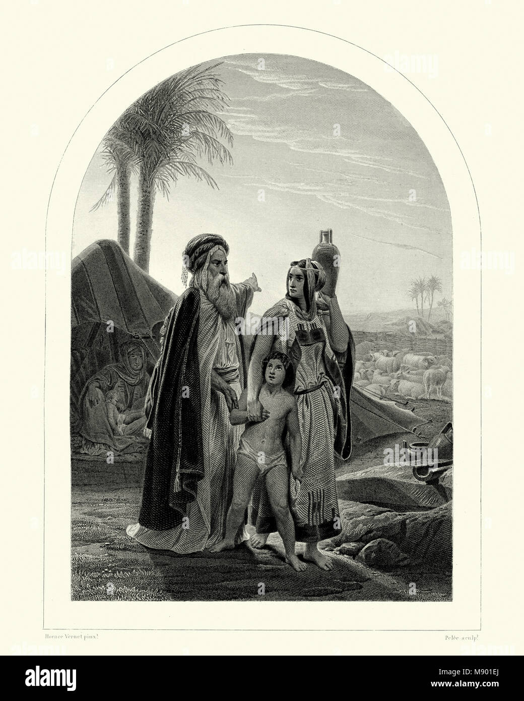 Eine Szene aus dem Alten Testament Abraham Hagar sendet, entfernt. Stockfoto Eine Szene aus dem Alten Testament Abraham Hagar sendet, entfernt. Stockfoto