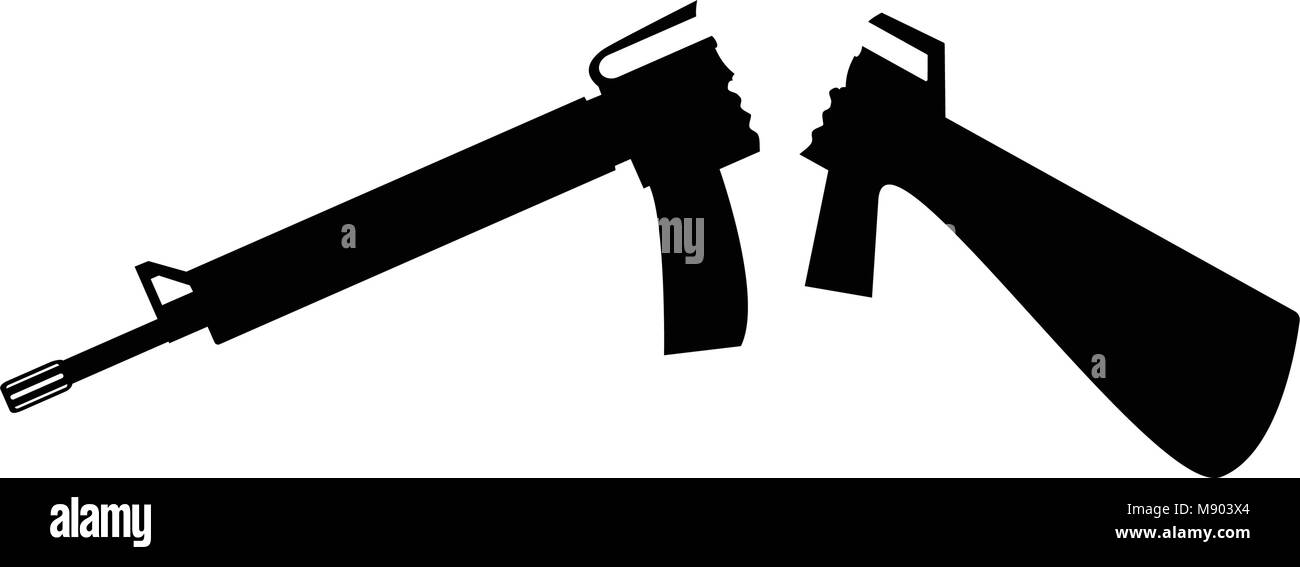 Silhouette der gebrochenen Assault Rifle. Vector Illustration mit Weiß/transparenten Hintergrund. Stock Vektor