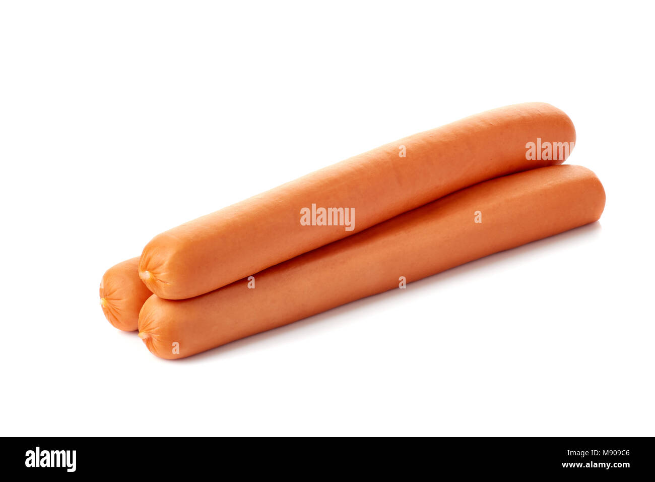 Drei Würstchen auf Weiß Stockfoto